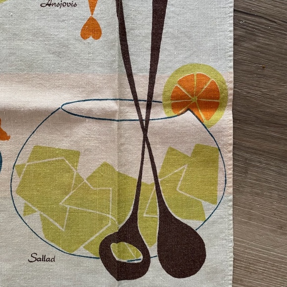VTG 1950s 1960s Linen Dish Towel Smorgasbord Louise Fougstedt Made in Sweden - Picture 6 of 10